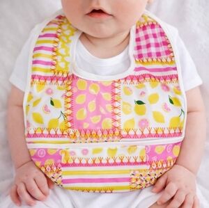 Lemon Print Kids Flip Bib - Pink and Yellow